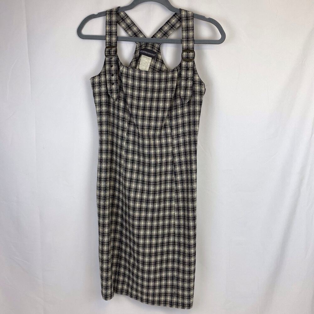 VTG 90s Expressions Plaid Buckle Sleeveless Jumper Overall Dress Size 7/8 - S